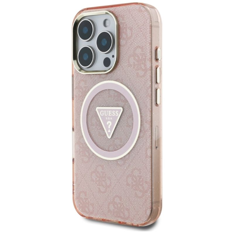 Etui Guess IML Metal Glitter 4G Circle Triangle MagSafe na iPhone 16 Pro - różowe - obrazek 2