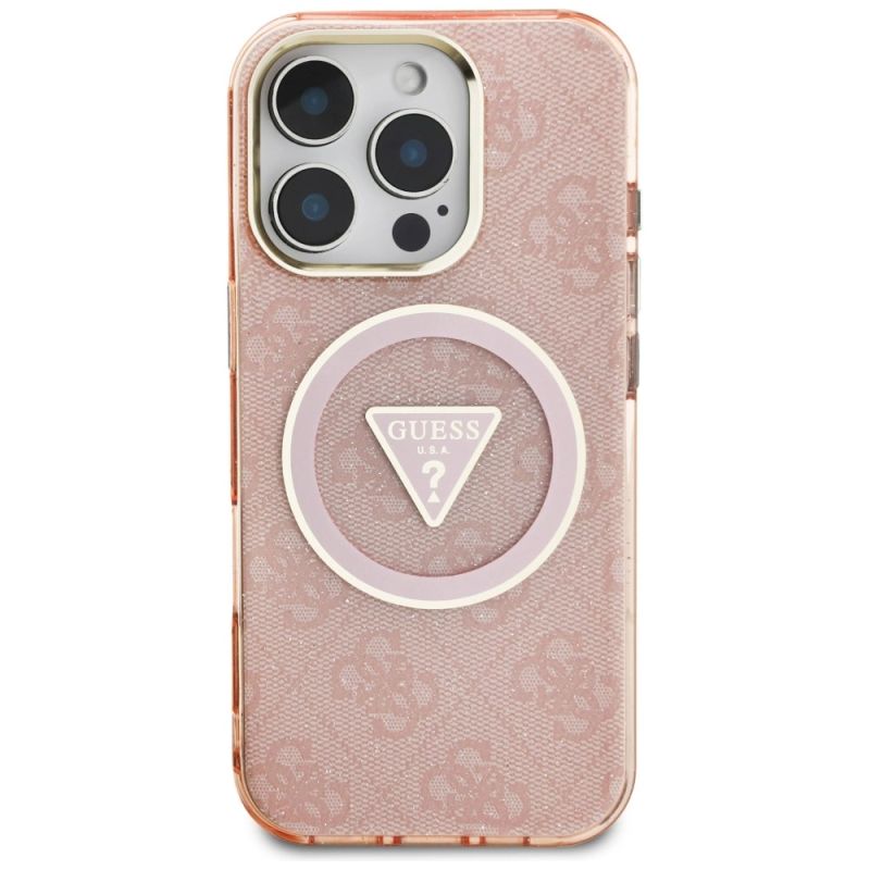 Etui Guess IML Metal Glitter 4G Circle Triangle MagSafe na iPhone 16 Pro - różowe - obrazek 3