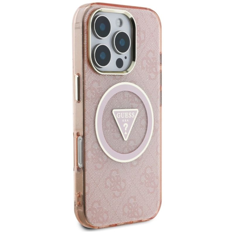 Etui Guess IML Metal Glitter 4G Circle Triangle MagSafe na iPhone 16 Pro - różowe - obrazek 4