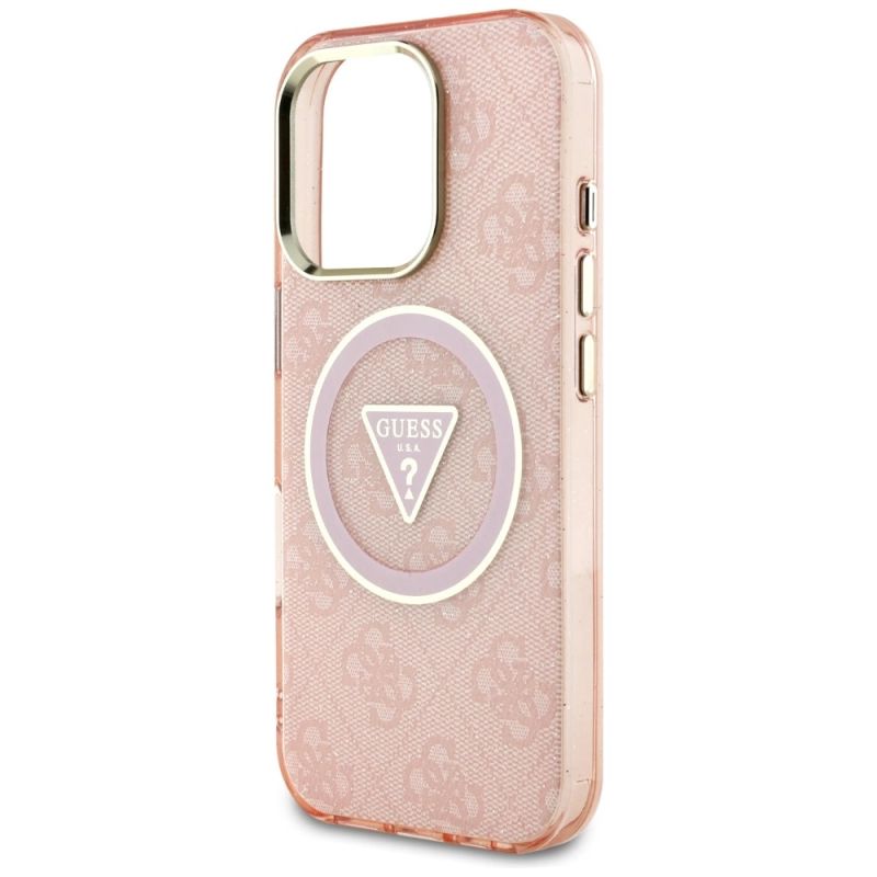 Etui Guess IML Metal Glitter 4G Circle Triangle MagSafe na iPhone 16 Pro - różowe - obrazek 6