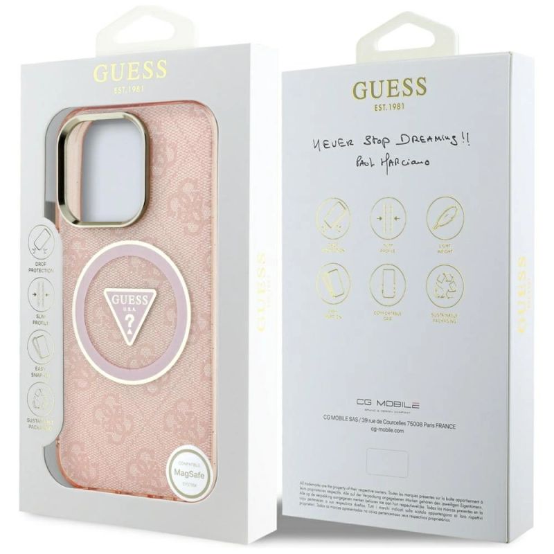 Etui Guess IML Metal Glitter 4G Circle Triangle MagSafe na iPhone 16 Pro - różowe - obrazek 8