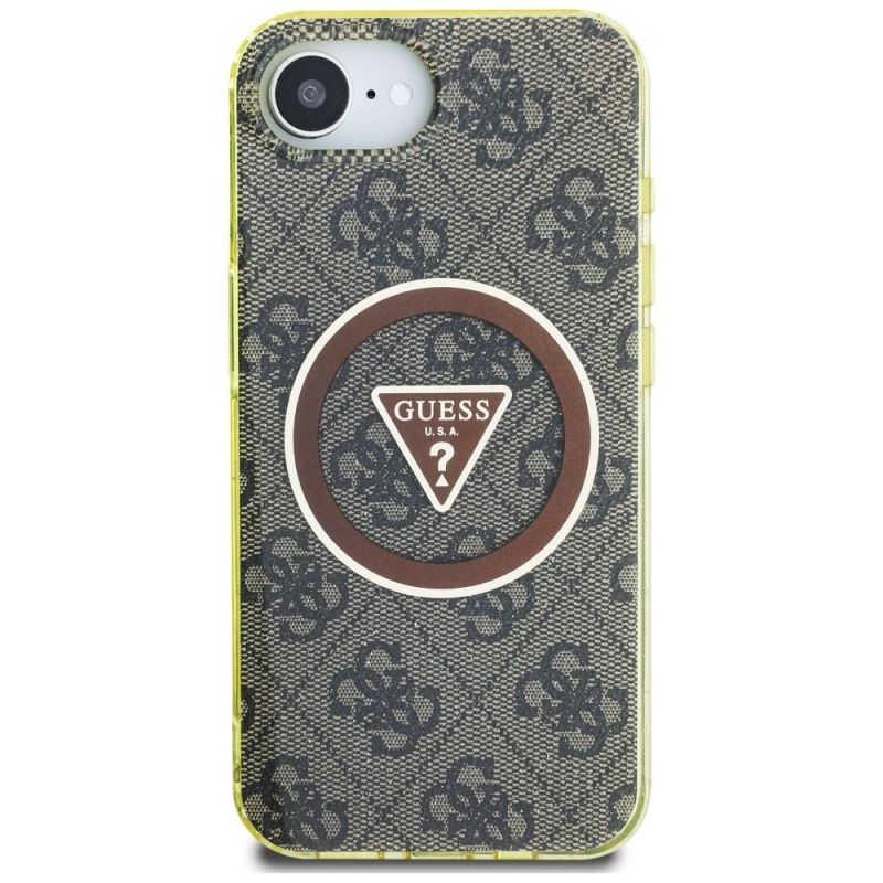 Etui Guess IML Metal Glitter 4G Circle Triangle MagSafe na iPhone 16e - brązowe - obrazek 3