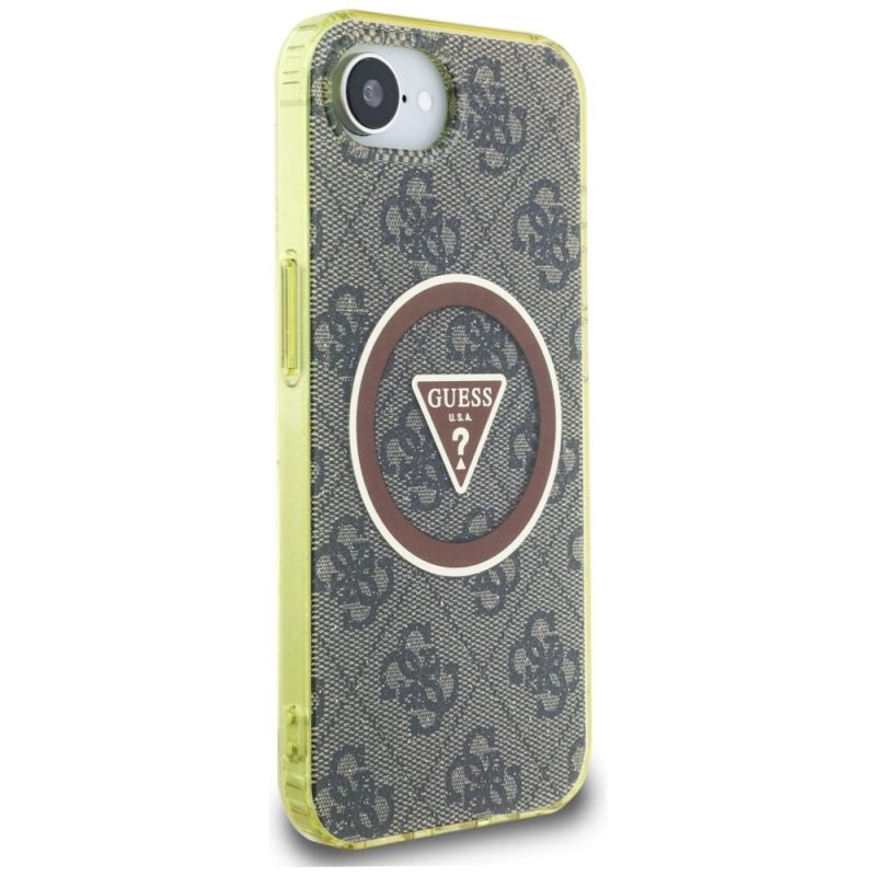 Etui Guess IML Metal Glitter 4G Circle Triangle MagSafe na iPhone 16e - brązowe - obrazek 4