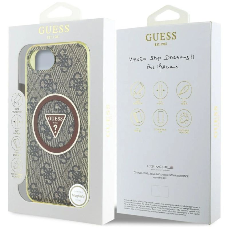 Etui Guess IML Metal Glitter 4G Circle Triangle MagSafe na iPhone 16e - brązowe - obrazek 8