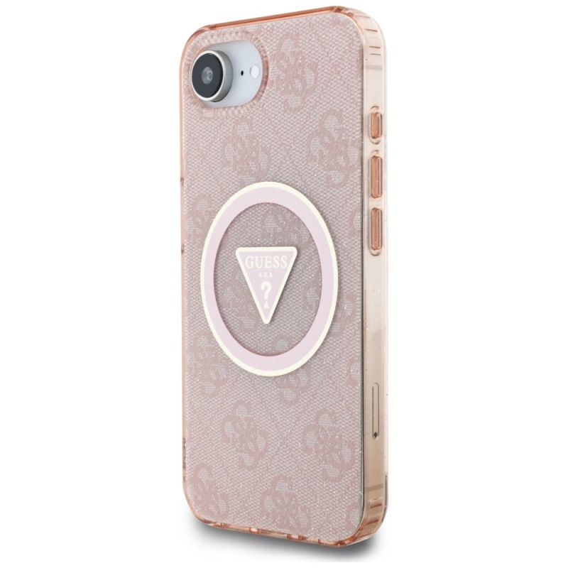 Etui Guess IML Metal Glitter 4G Circle Triangle MagSafe na iPhone 16e - różowe - obrazek 2