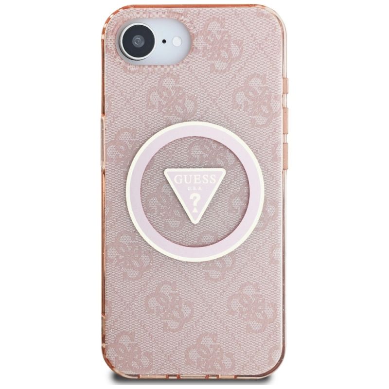 Etui Guess IML Metal Glitter 4G Circle Triangle MagSafe na iPhone 16e - różowe - obrazek 3
