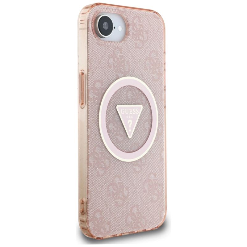 Etui Guess IML Metal Glitter 4G Circle Triangle MagSafe na iPhone 16e - różowe - obrazek 4