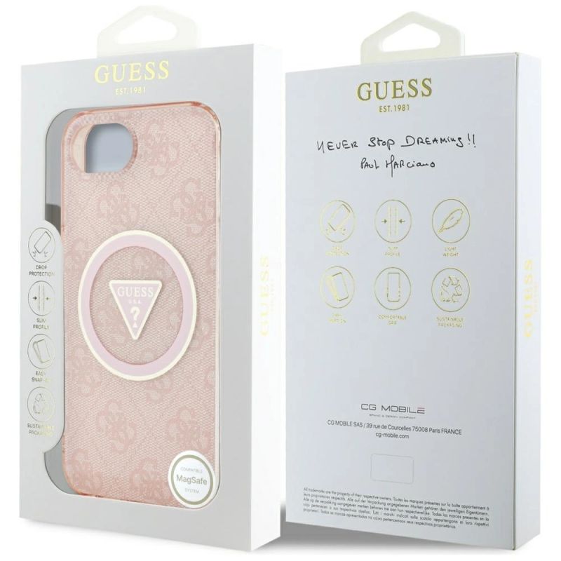 Etui Guess IML Metal Glitter 4G Circle Triangle MagSafe na iPhone 16e - różowe - obrazek 8