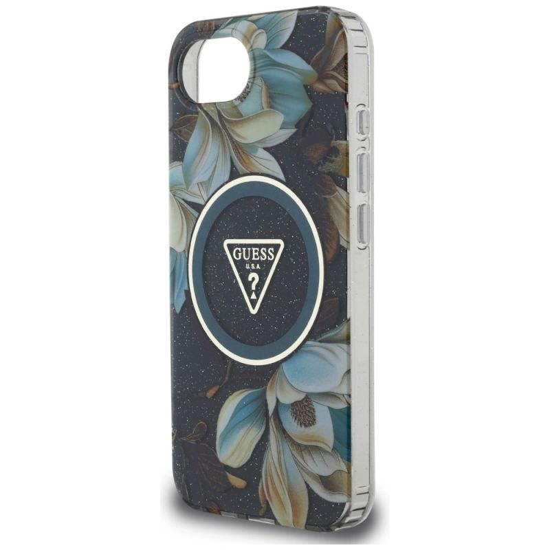 Etui Guess IML Metal Glitter Flowers Triangle MagSafe na iPhone 16e - czarne - obrazek 6