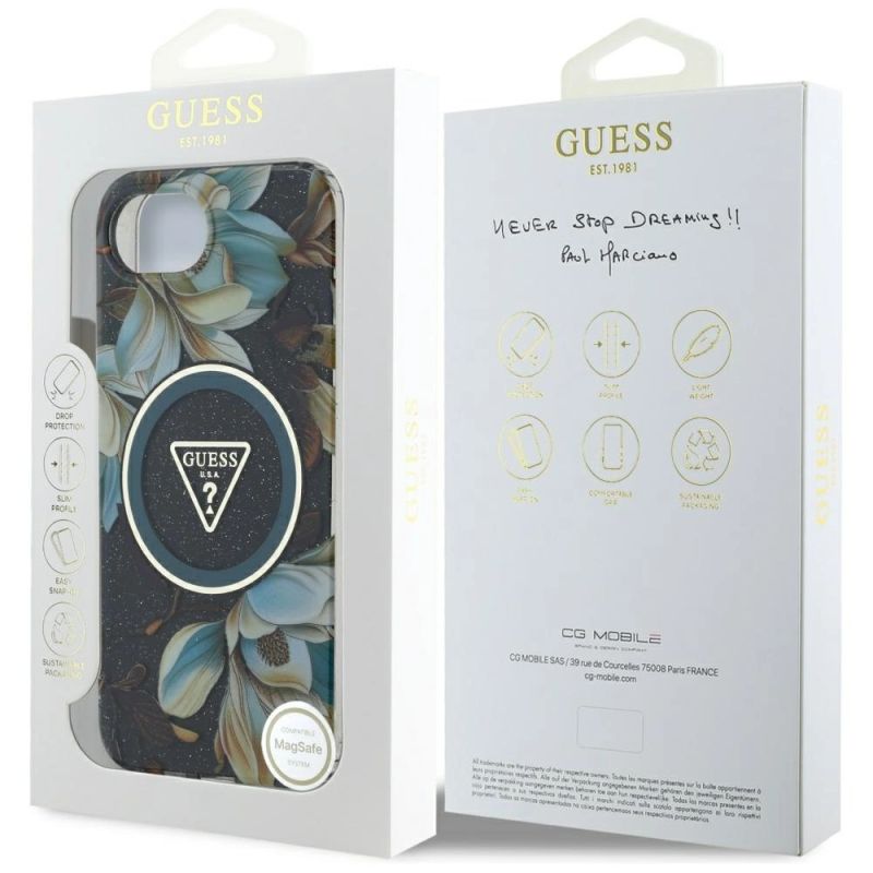 Etui Guess IML Metal Glitter Flowers Triangle MagSafe na iPhone 16e - czarne - obrazek 8