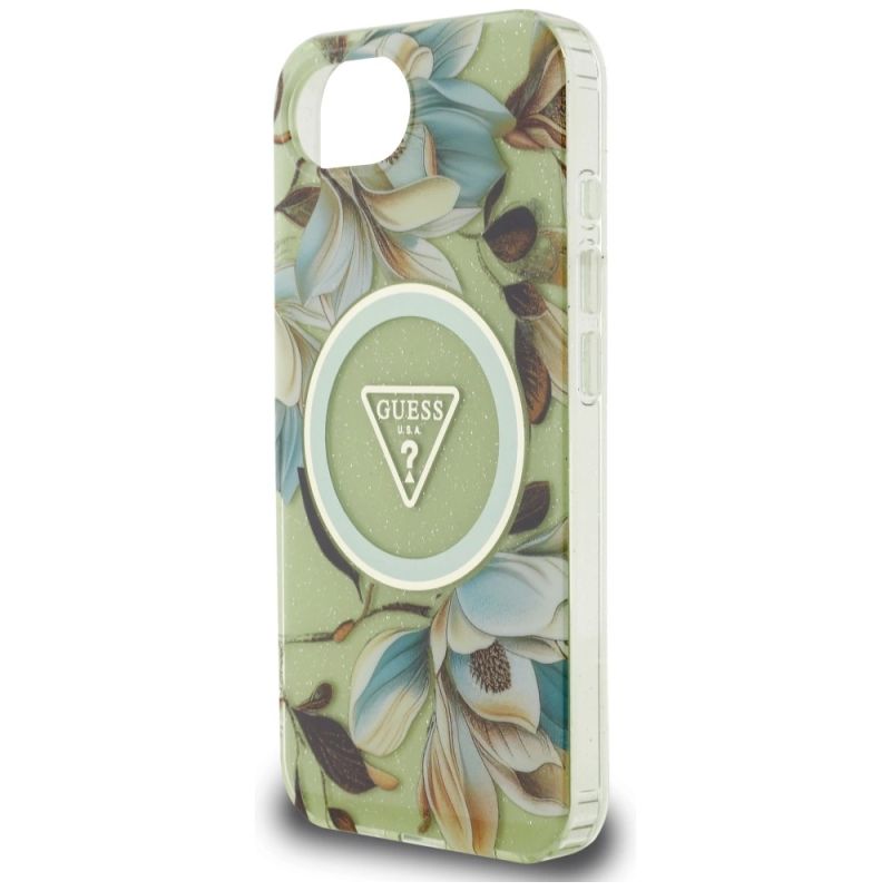 Etui Guess IML Metal Glitter Flowers Triangle MagSafe na iPhone 16e - zielone - obrazek 6