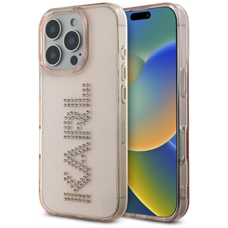 Etui Karl Lagerfeld IML Rhinestones Logo na iPhone 16 Pro Max - różowe