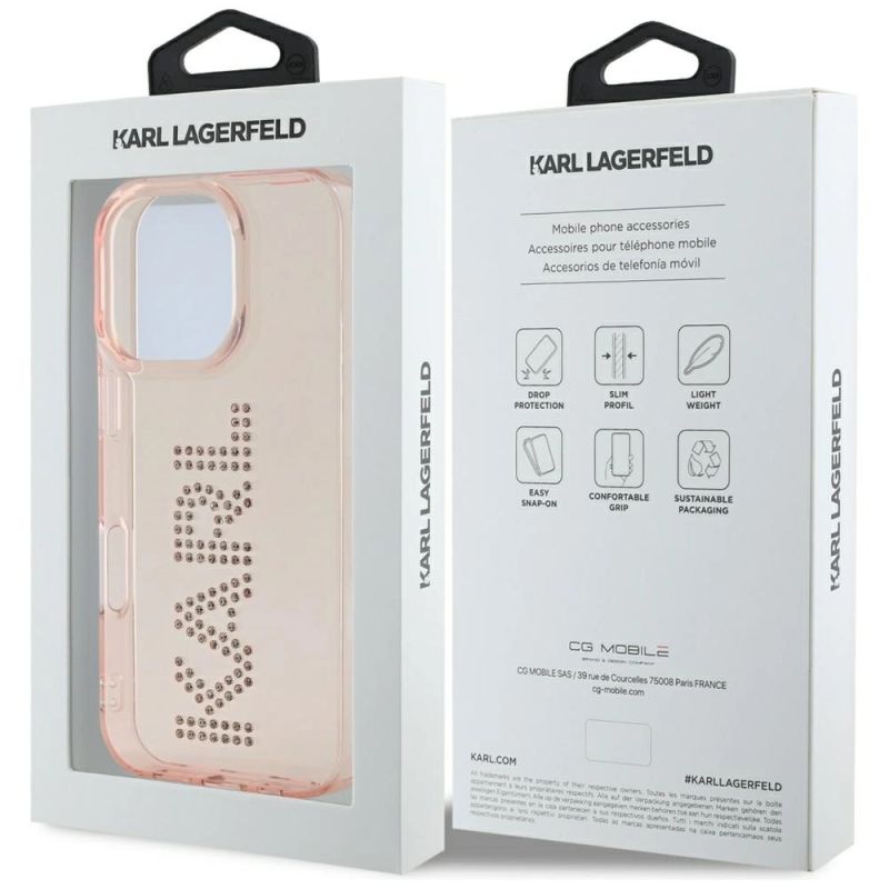 Etui Karl Lagerfeld IML Rhinestones Logo na iPhone 16 Pro Max - różowe - obrazek 8
