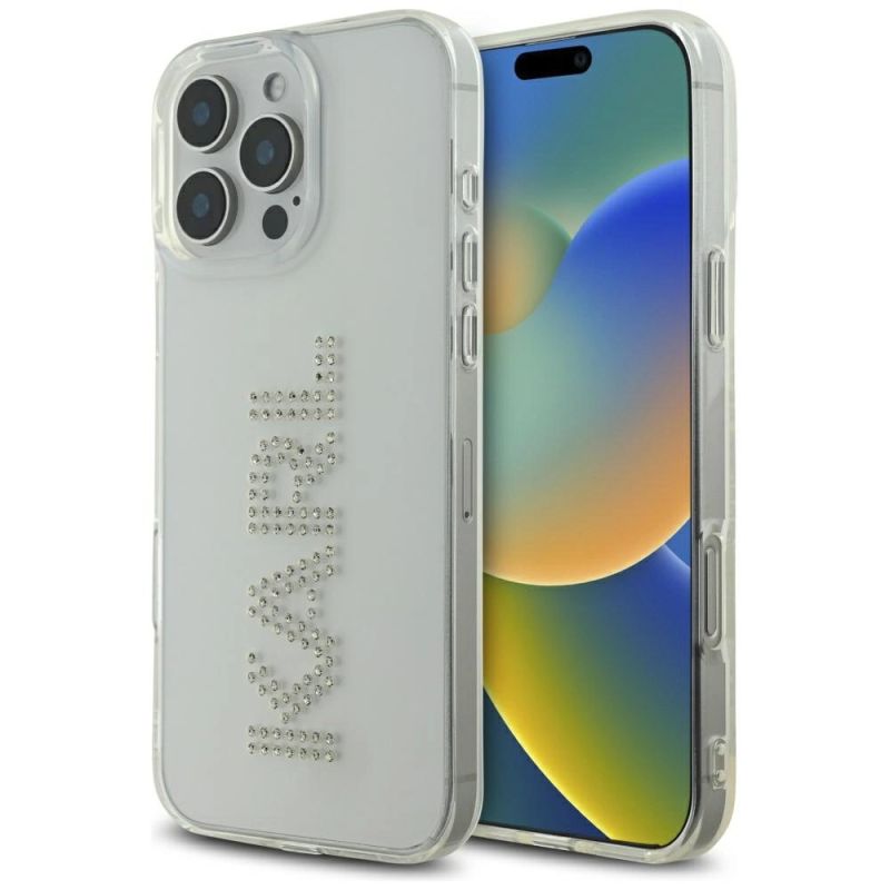 Etui Karl Lagerfeld IML Rhinestones Logo na iPhone 16 Pro - przezroczyste