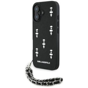 Etui Karl Lagerfeld Saffiano Crystals w/Chain na iPhone 16 - czarne