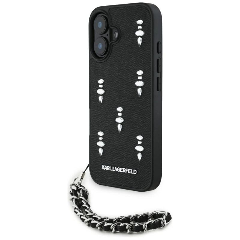 Etui Karl Lagerfeld Saffiano Crystals w/Chain na iPhone 16 - czarne