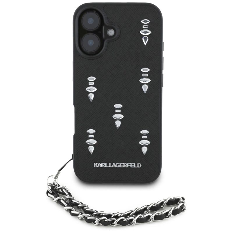 Etui Karl Lagerfeld Saffiano Crystals w/Chain na iPhone 16 - czarne - obrazek 2