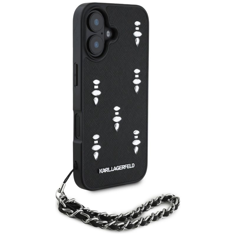 Etui Karl Lagerfeld Saffiano Crystals w/Chain na iPhone 16 - czarne - obrazek 3