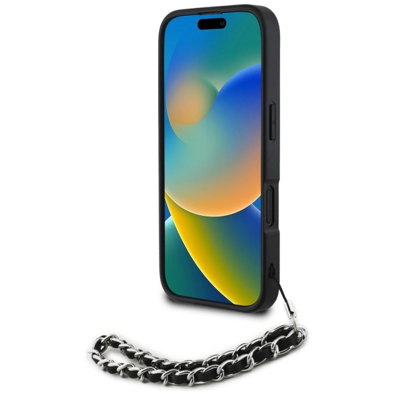 Etui Karl Lagerfeld Saffiano Crystals w/Chain na iPhone 16 - czarne - obrazek 4