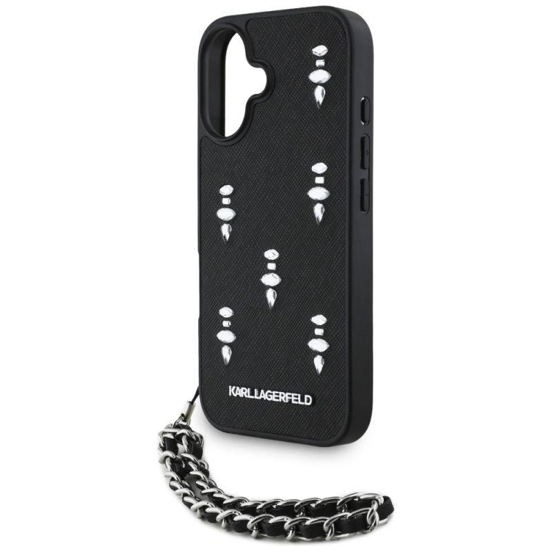 Etui Karl Lagerfeld Saffiano Crystals w/Chain na iPhone 16 - czarne - obrazek 5