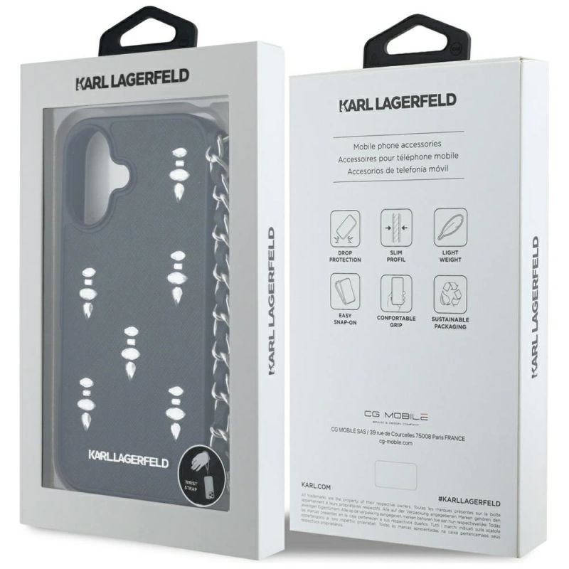 Etui Karl Lagerfeld Saffiano Crystals w/Chain na iPhone 16 - czarne - obrazek 7