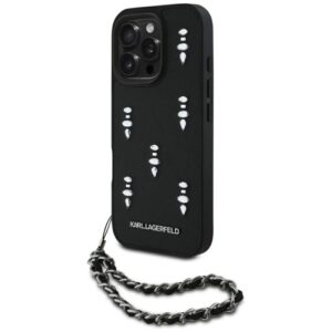 Etui Karl Lagerfeld Saffiano Crystals  w/Chain na iPhone 16 Pro - czarne