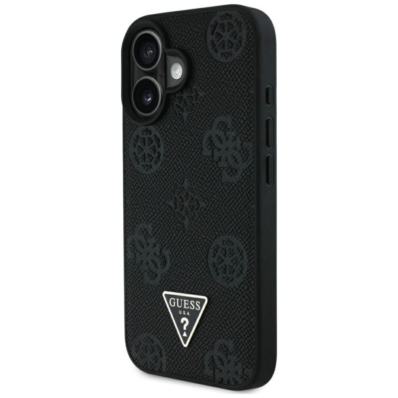 Etui Guess Grained Hot Stamp Peony Triangle Logo MagSafe na iPhone 16 - czarne - obrazek 2