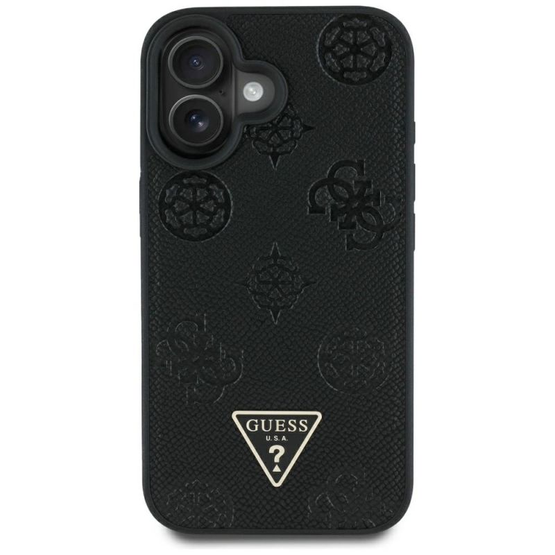 Etui Guess Grained Hot Stamp Peony Triangle Logo MagSafe na iPhone 16 - czarne - obrazek 3