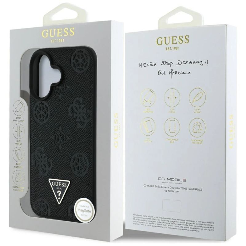 Etui Guess Grained Hot Stamp Peony Triangle Logo MagSafe na iPhone 16 - czarne - obrazek 8