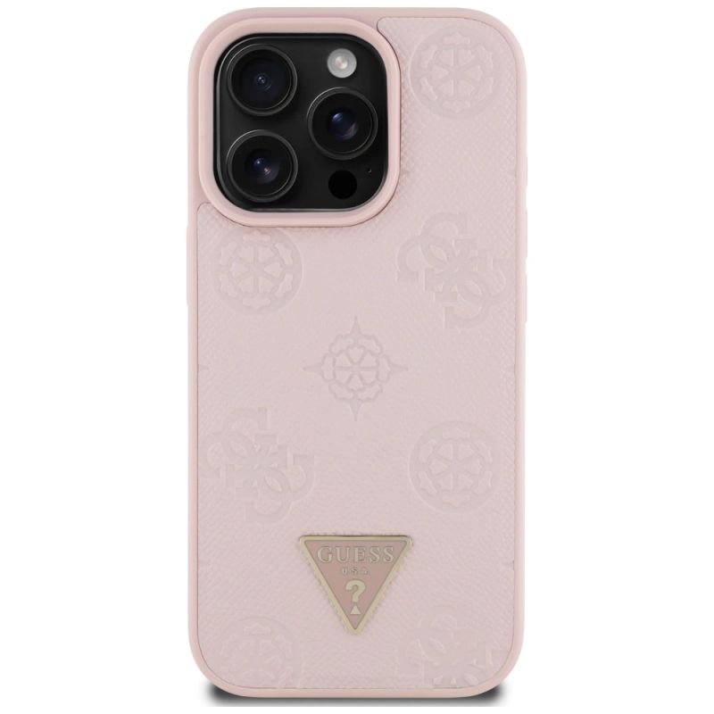 Etui Guess Grained Hot Stamp Peony Triangle Logo MagSafe na iPhone 16 Pro - różowe - obrazek 3