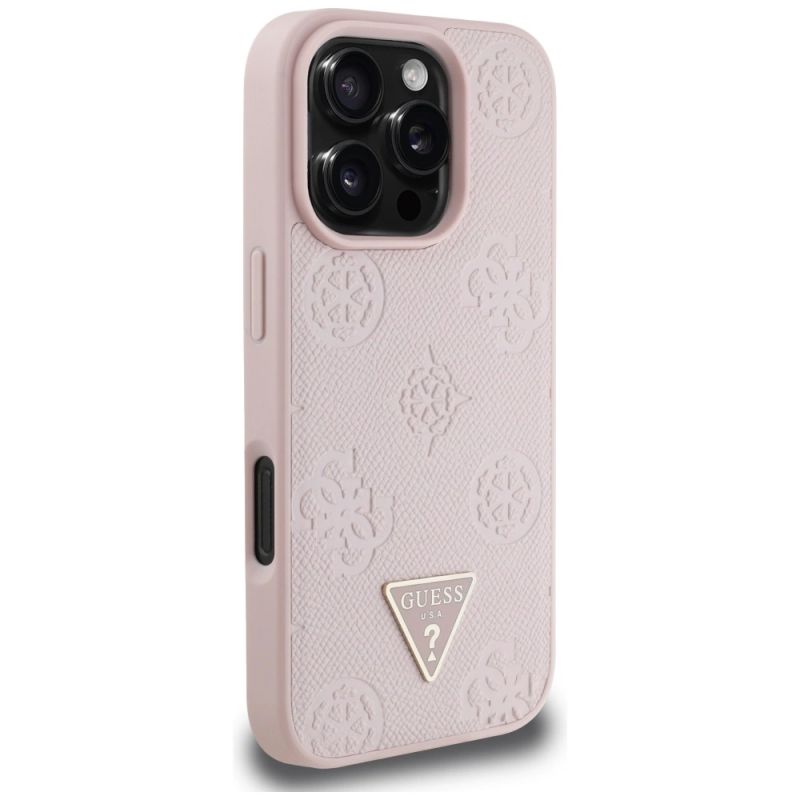 Etui Guess Grained Hot Stamp Peony Triangle Logo MagSafe na iPhone 16 Pro - różowe - obrazek 4