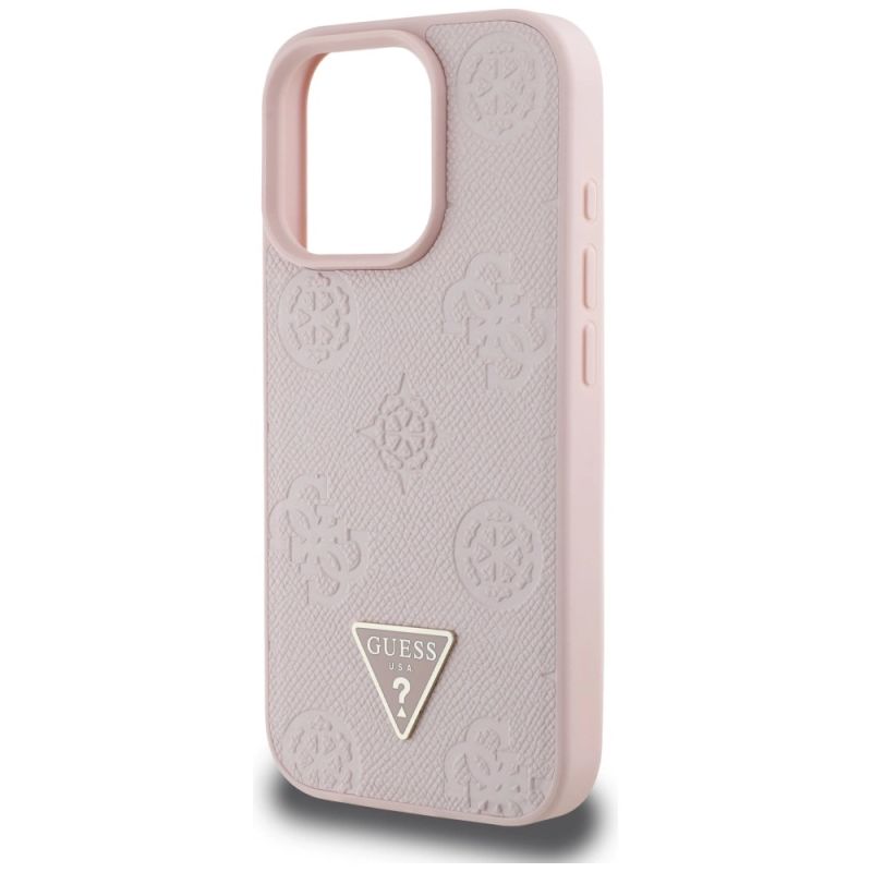 Etui Guess Grained Hot Stamp Peony Triangle Logo MagSafe na iPhone 16 Pro - różowe - obrazek 6
