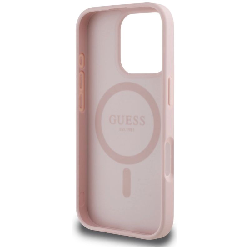 Etui Guess Grained Hot Stamp Peony Triangle Logo MagSafe na iPhone 16 Pro - różowe - obrazek 7
