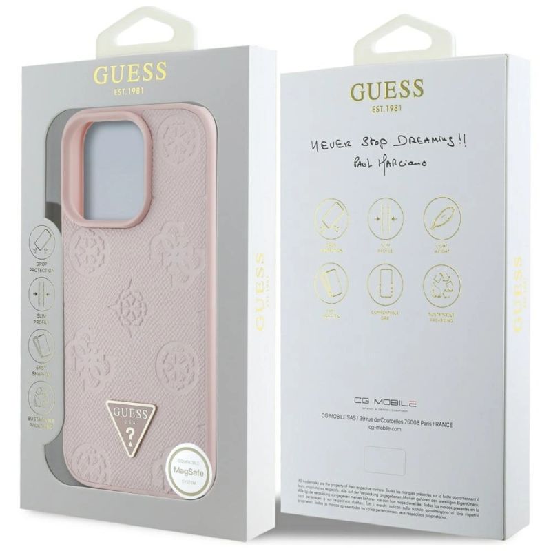 Etui Guess Grained Hot Stamp Peony Triangle Logo MagSafe na iPhone 16 Pro - różowe - obrazek 8
