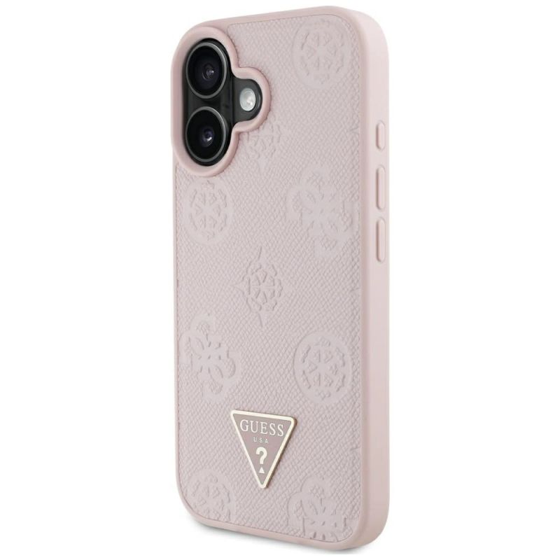 Etui Guess Grained Hot Stamp Peony Triangle Logo MagSafe na iPhone 16 - różowe - obrazek 2