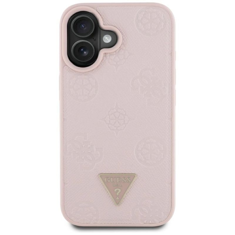 Etui Guess Grained Hot Stamp Peony Triangle Logo MagSafe na iPhone 16 - różowe - obrazek 3