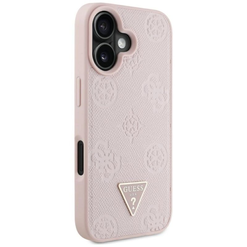 Etui Guess Grained Hot Stamp Peony Triangle Logo MagSafe na iPhone 16 - różowe - obrazek 4