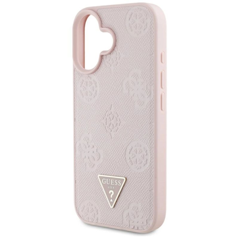 Etui Guess Grained Hot Stamp Peony Triangle Logo MagSafe na iPhone 16 - różowe - obrazek 6