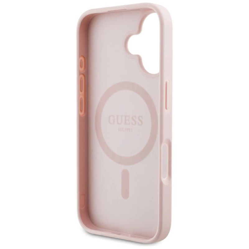 Etui Guess Grained Hot Stamp Peony Triangle Logo MagSafe na iPhone 16 - różowe - obrazek 7