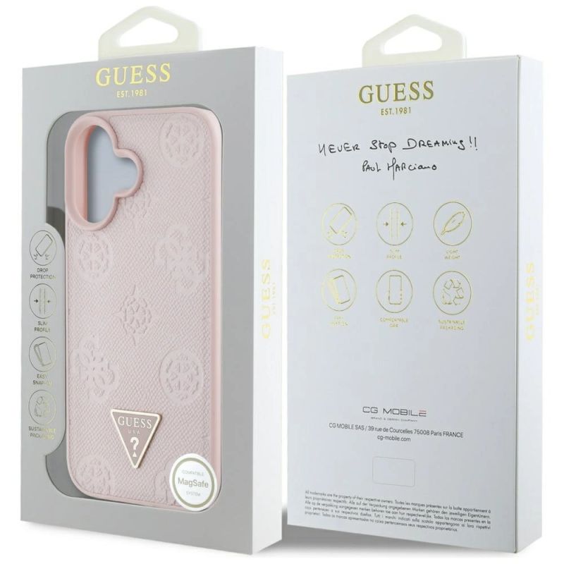 Etui Guess Grained Hot Stamp Peony Triangle Logo MagSafe na iPhone 16 - różowe - obrazek 8