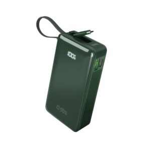 Powerbank SBS 10000 mAh 20W z wbudowanym kablem USB-C i wyświetlaczem cyfrowym - zielony