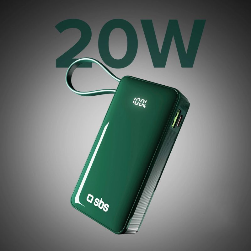 Powerbank SBS 10000 mAh 20W z wbudowanym kablem USB-C i wyświetlaczem cyfrowym - zielony - obrazek 4