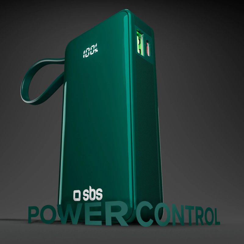 Powerbank SBS 10000 mAh 20W z wbudowanym kablem USB-C i wyświetlaczem cyfrowym - zielony - obrazek 5