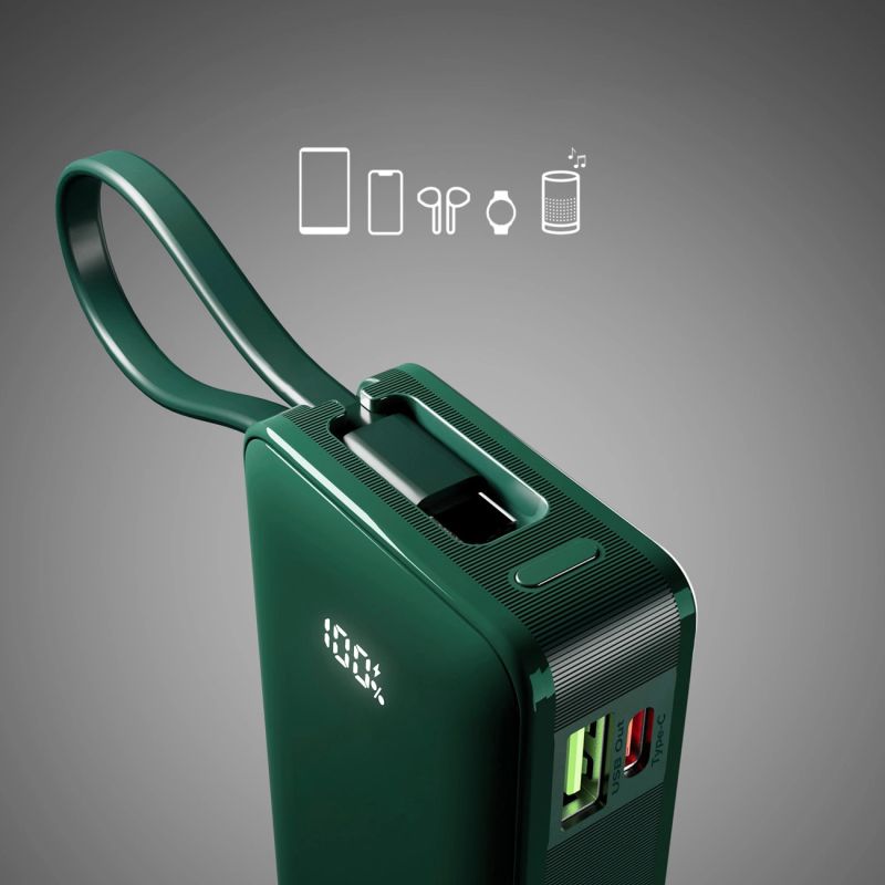 Powerbank SBS 10000 mAh 20W z wbudowanym kablem USB-C i wyświetlaczem cyfrowym - zielony - obrazek 6