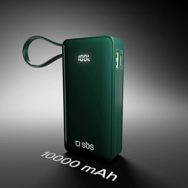 Powerbank SBS 10000 mAh 20W z wbudowanym kablem USB-C i wyświetlaczem cyfrowym - zielony - obrazek 10