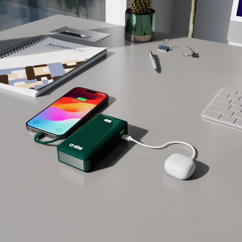 Powerbank SBS 10000 mAh 20W z wbudowanym kablem USB-C i wyświetlaczem cyfrowym - zielony - obrazek 12