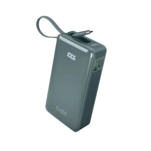 Powerbank SBS 10000 mAh 20W z wbudowanym kablem USB-C i wyświetlaczem cyfrowym - szary