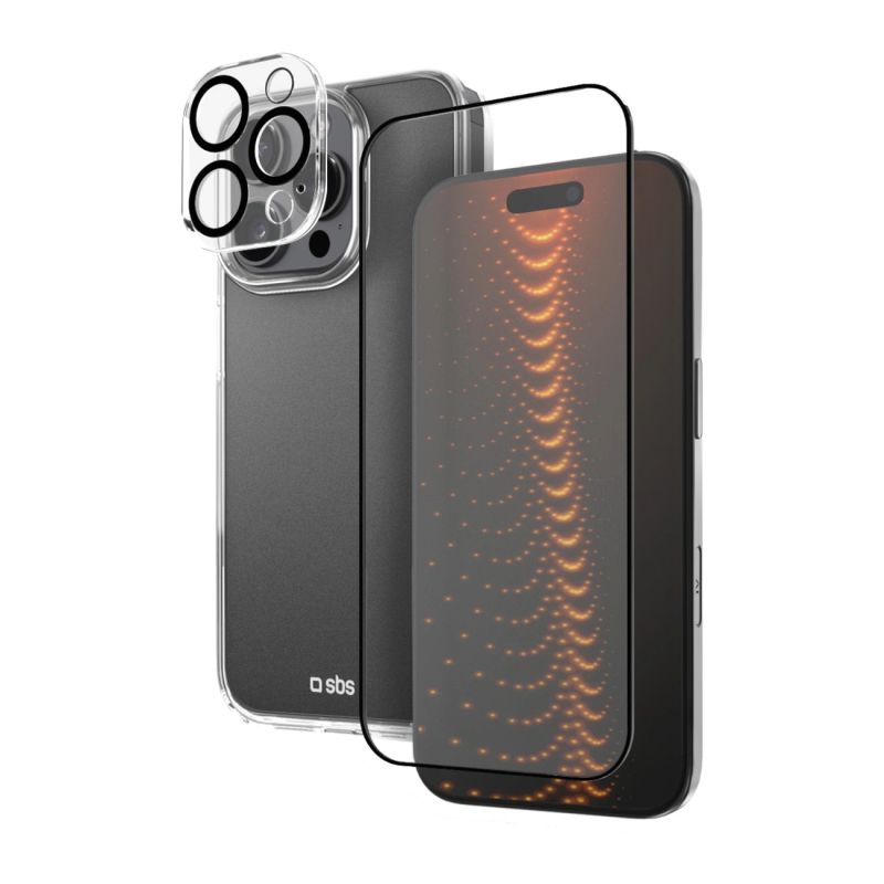 Zestaw SBS z technologią D3O na iPhone 16 Pro – etui + szkło ochronne na ekran i aparat - przezroczyste