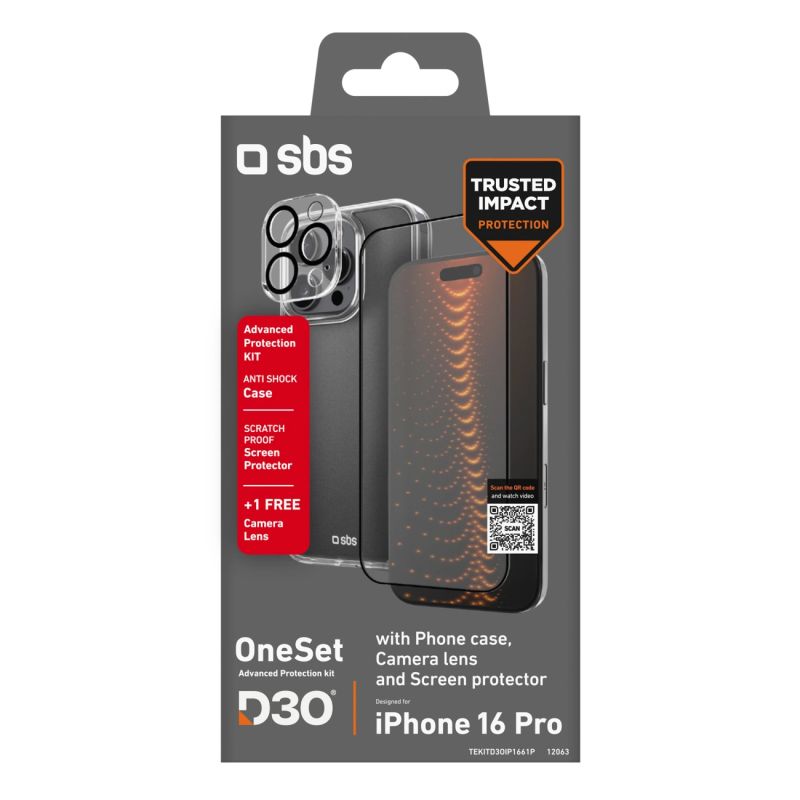 Zestaw SBS z technologią D3O na iPhone 16 Pro – etui + szkło ochronne na ekran i aparat - przezroczyste - obrazek 2