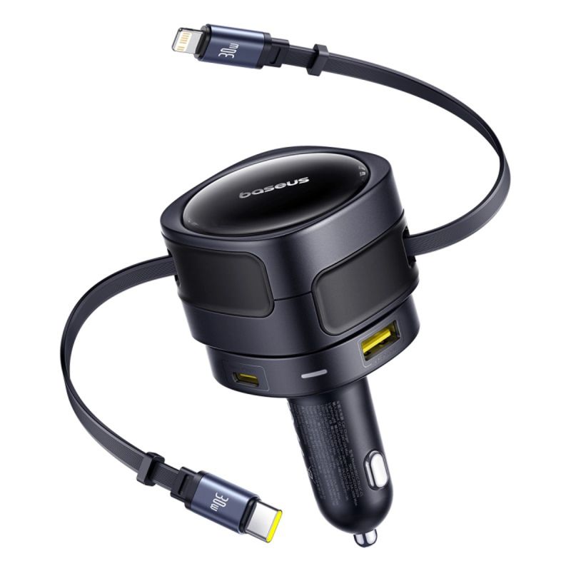 Ładowarka samochodowa Baseus Enjoyment Max 90W 2x USB-C + kabel USB-C i Lightning – czarna